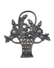 Sterling Silver Marcasite Art Deco Flower Basket Roses Vintage Brooch READ Gift