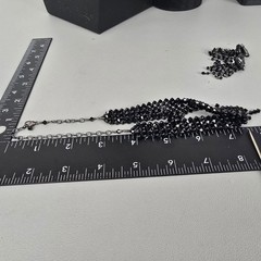 Black Crystal Glass Beaded Dangle Clip-On Earrings & Choker Set