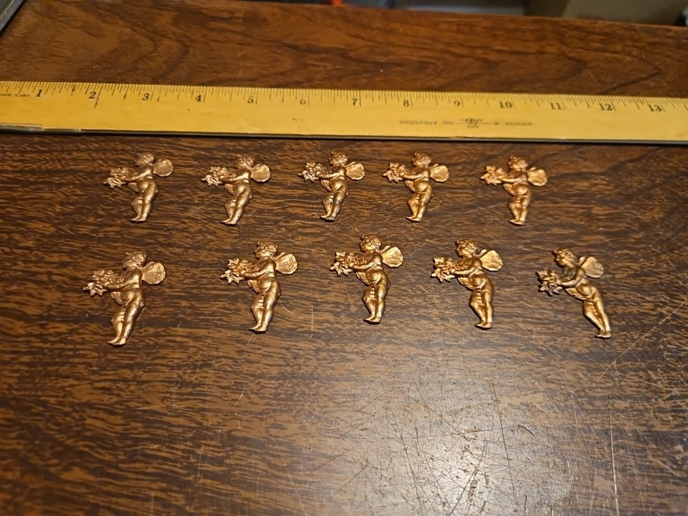 Lot Of 10 Cherub W Boquet France Vintage 60s Brass Stampings Findings Jewelry