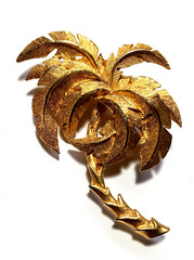 Palm Tree Brooch Pin Brushed Textured Gold Tone 2 inches Tropical Vintage Estate