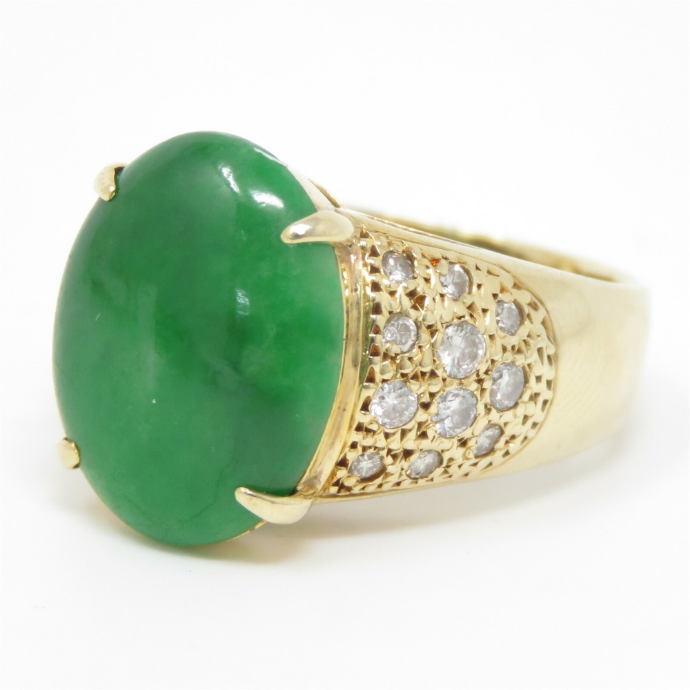 NYJEWEL 14k Yellow Gold Jade & Diamond Ring