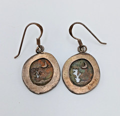 VTG 925 Southwest Moon Tree Cutout Earrings 1.25in Sterling Silver 4.7g Patina