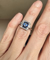 Vintage Retro ~1ct Sapphire & Diamond Platinum Engagement Ring Sz 5 5.7g Estate
