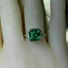 Art Deco Style Asscher Lab Created Diamond 14K White Gold FN Birthday Gift Ring