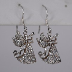 Christian Easter CZ Pave Angel Trumpet Drop Earrings Sterling Silver 925 | 2.63g