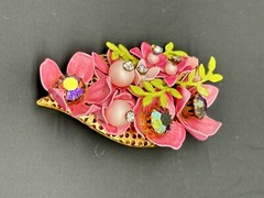 Vintage Mid Century Enamel Rhinestone Floral Brooch
