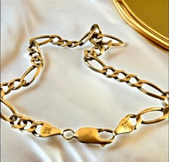 OTC Vintage Italy 14K Gold Figaro Link Chain 9″ Bracelet 9.6 grams Signed