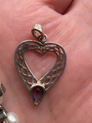 Lot Of 5 Vintage Sterling Pendants Plus Stones Heart Floral Locket
