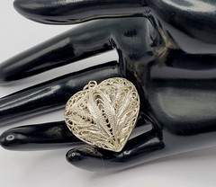 Heart Open Metal Southwestern Style Silver Plated Filigree Puffy Puffed Pendant