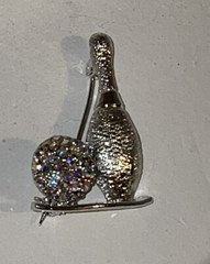 Vintage DODDS Bowling Pin Ball Aurora Borealis Rhinestone Costume Jewelry Brooch
