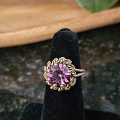 VTG Austrian Crystal RING Twist Brass Purple Glass Cocktail Dome 6.5 Adjustable