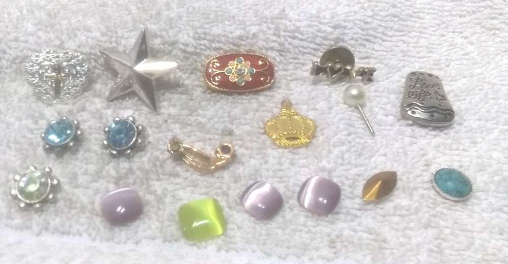 Lot of 17 Earrings Pins Crystals Rhinestones Buckle Parts For Parts Repair Use