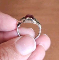 Unique Vintage 10k Yellow Gold/ Sterling Ring Faux Red Stone Sz 5.25 Engagement