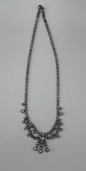 Antique Victorian Revival Silver Tone Faceted Rhinestone Bow Statement Necklace