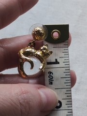 Vintage Cat Pool Of Light Gold Plate Earrings, Crystal Eyes