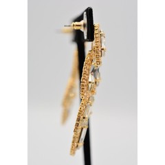 Vintage Crystal Leaf Earrings Drip Dangle Prong Rhinestone Marquise Gold BinAE