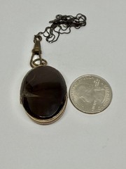 Victorian Double Sided Oval Banded Agate & Agate Locket Pendant Necklace 18”
