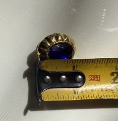 Vintage Gold Tone Blue Sapphire Simulated Cabochon Stud Earrings 90s Style