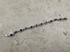 🫧✨Authentic VINTAGE 925 STERLING SILVER MARCASITE Black ONYX Station Bracelet🫧