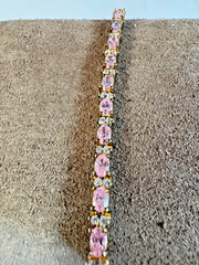 Vintage Sterling Silver Pink and Clear Stone gold wash tennis bracelet, size 7