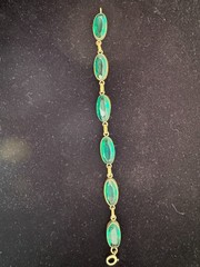 Stunning Antique Art Deco Emerald Green Glass Panel Link Bracelet 1930’s