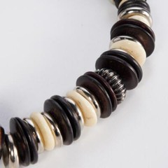 Horn & Bone Disk Beaded Sculptural Geometric Statement Choker Necklace, 16.5″