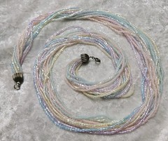 Vintage Long Pastel Pink Blue Green Microbead Multistrand Necklace 26in
