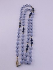 Vintage Blue Lace Agate & Lapis Beaded Necklace 14K Gold Clasp 30in