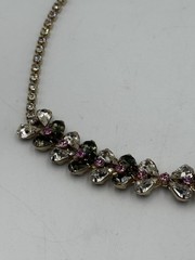 Vintage Clear Smoky Gray Pink Rhinestone Floral Necklace Unsigned