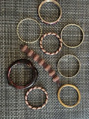 Lot 9 Pc Gold Tone Metal & Mauve Pink Burgundy Bangle Cuff Bracelet Jewelry G5
