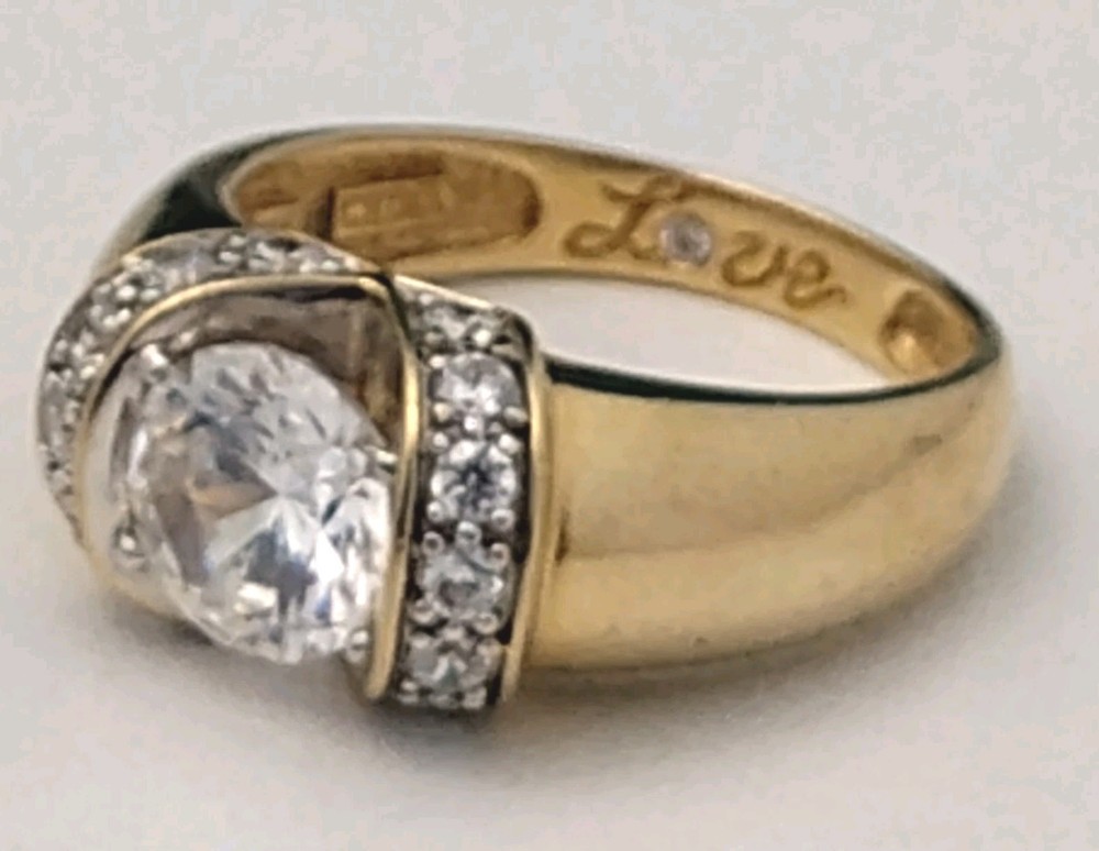 14k Yellow Gold Ring Large CZ Size- 6 Love Multi Gemstone 4.3 Grams