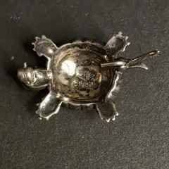 Turtle Rhinestone 925 Silver Pin 1 In Wide