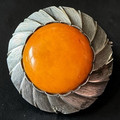 ORNO Baltic Amber Brooch 800 Silver Polish Modernist Pin Mid Century Warsaw