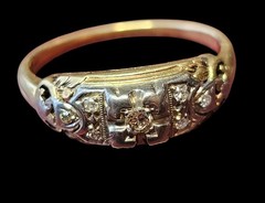 1920s Art Deco Floral Diamond Ring 14K-18K Two-Tone Gold Size 6.5