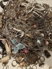 1-pound lot of modern and vintage tangled, unsorted jewelry