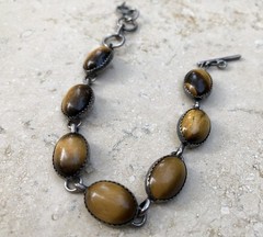 🐯🖤 ✨VINTAGE STERLING SILVER TIGER’S EYE OBSIDIAN Toggle Bracelet Set LOT ✨🖤🐯