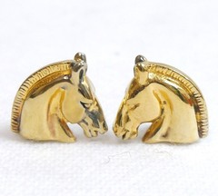 Authentic HERMES Vintage Horse Earrings Metallic #2796