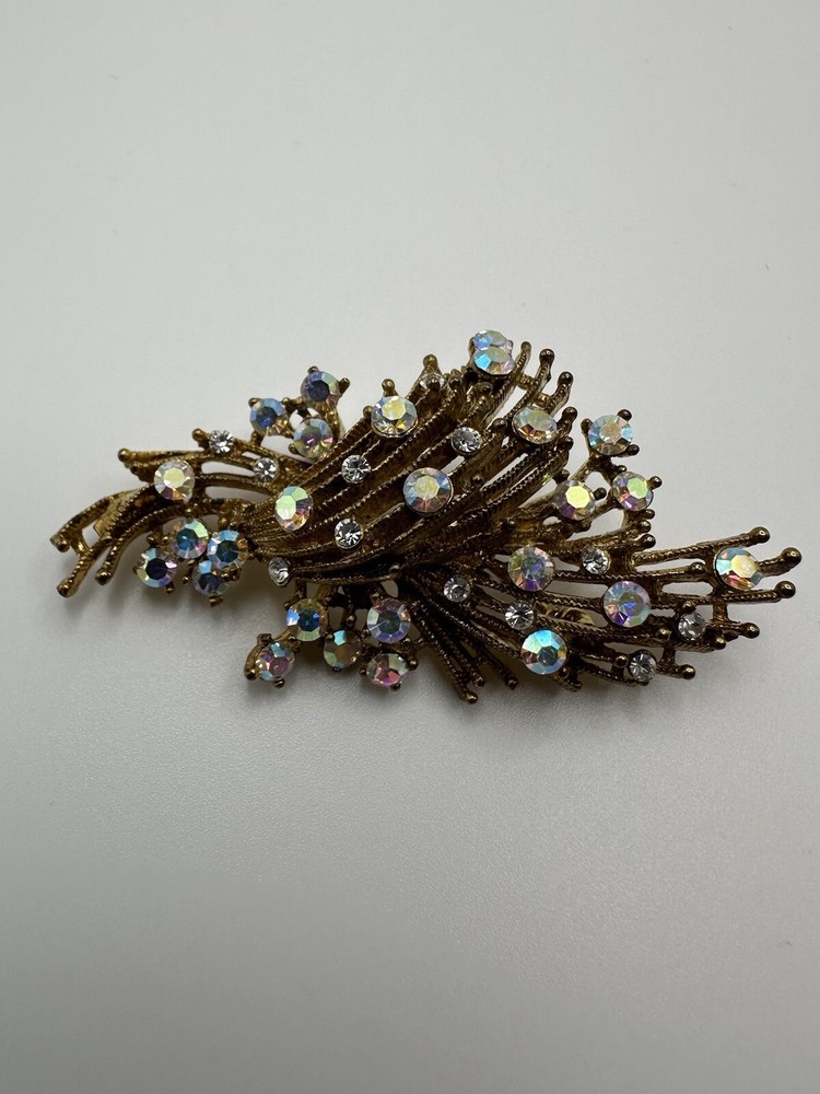 Vintage Gold Iridescent Mid Century Modern Brooch 7cm BB11