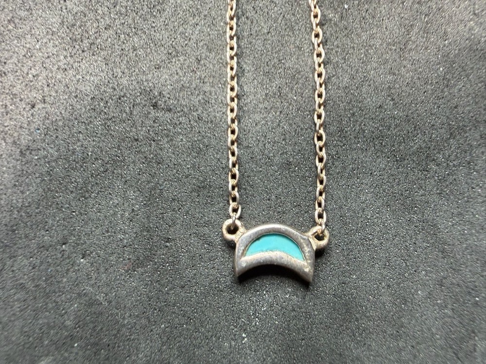 3.42g Vintage Sterling Silver 925 Turquoise Crescent Pendant Necklace 18 in M