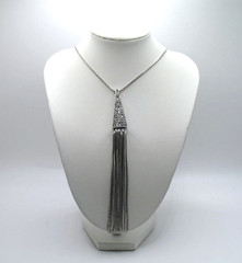 Vintage RJ Graziano 30″ Art Deco style rhinestone pave tassel pendant necklace
