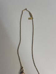 VTG Gold Tone Necklace Pink Rose Beads & Rhinestones Romantic Floral Jewelry 8″