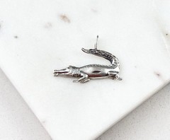 Vintage 925 Sterling Silver Crocodile Alligator Etched Pendant