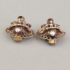 Vintage Rhinestone Bracelet Clip Earrings Set AB Western Germany Filigree Enamel