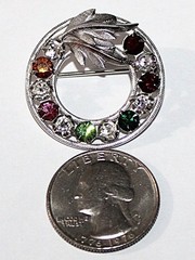 Vintage Sterling Silver DCE of Curtis Crystal Rhinestone Wreath Brooch 6 grams