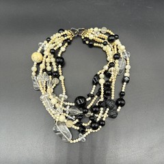 Vintage Statement Necklace Kylo Kai Yin Lo 6 Strand Stone Glass Plastic Bead 80s