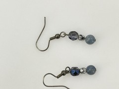 Dangle Drop Earrings Dark Silver-Tone 1.5″ Blue Grey Faceted Glass Beaded