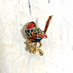 Bird Brooch Pin Gold Tone Enameled Red Blue Green Fashion Estate Jewelry – 1.25″