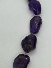 VTG Natural Purple Amethyst Gemstone Necklace Large Rough Nuggets Knotted 18″