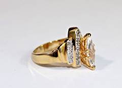 Vintage Asymmetrical Bypass Cocktail Ring Marquise Cut Faux Diamond 18K GP Size