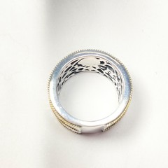 Vintage KC Indo Sterling Silver & 14k Gold Hammered Double Banded Ring Size 7